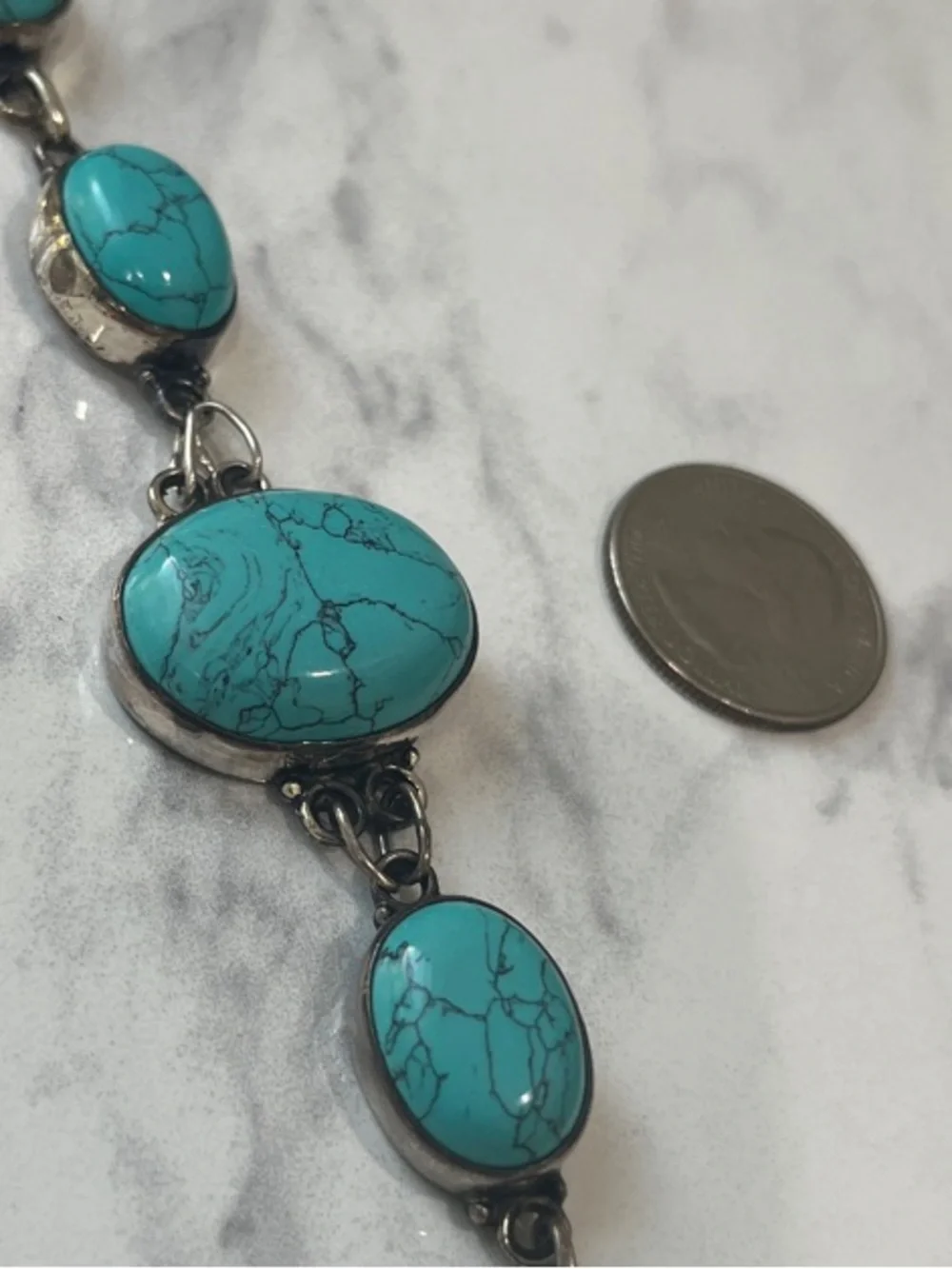 Sterling Silver Turquoise Stone Bracelet - 7 inches